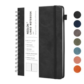 Lined Spiral Notebook Journal for Women Men 160 Pages A5 College Ruled Hardcover Leather with Pen Holder Notebook Journals for Note Taking Work (Black)