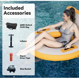 Danrelax Inflatable Pool Floats for Adults - Heavy Duty River Tubes 43", 0.9mm Thick PVC Floating Mat with Reinforced Sides, Includes Dual-Action Pump & Storage Bag, for Pool/Lake/River Floating