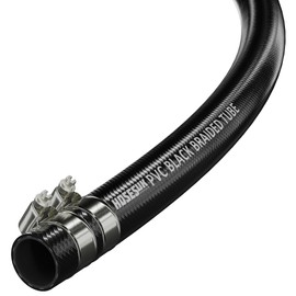 13mm (1/2") x 19mm (3/4") PVC Reinforced Black Braided Air Water Hose Tube with Hose Clips 5 Metre
