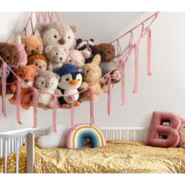 Stuffed Animal Storage Hammock or Net Corner - Large Toy Hammock Net for Stuffed Animals Room Decor - Cute Stuff Animal Organizer Plush Holder - Kids Baby Nursery Essentials Wall Bedroom Home Decor