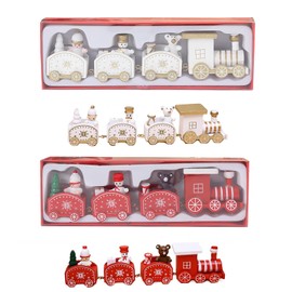 2 Pcs Xmas Train Decorations, Wooden Christmas Train Decor Mini Christmas Desktop Decorations with Snowman for Christmas Decorations and Gifts Party Kindergarten Ornaments