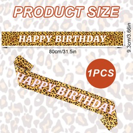 Leopard Print Happy Birthday Sash, Cheetah Birthday Party Decorations for Girls Boys Safari Jungle Wild Animal Theme Party Supplies