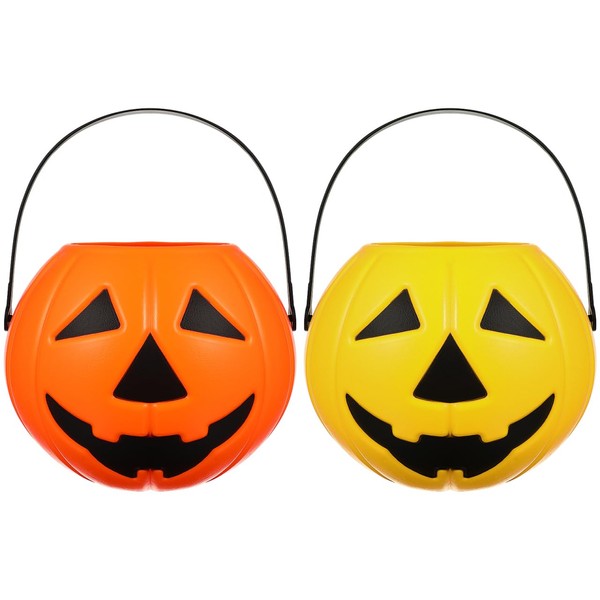 DECHOUS 2 Pack Plastic Halloween Pumpkin Buckets: Small Pumpkin Candy