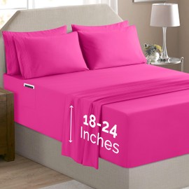 Elegant Comfort Luxury Soft 6-Piece 1500 Premium Hotel Quality Bed Sheet Set with Extra Deep Pockets 18-24 Inch, Wrinkle Free, Storage Pockets, Extra Deep Pocket 6PC Sheets, King, Hot Pink