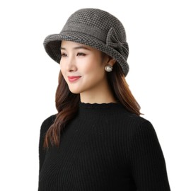 Womens Wool Felt Winter Vintage Cloche Derby Hats Bucket Hat Fashion Style Fedora Hat Wide Brim Floppy Hat Autumn Elegant Bowler Church Hat Party Bucket Hat with Lovely Bow Tie for Girls Ladies Women