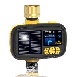 GDJUQZ Solar Sprinkler Timer, Hose Timers for Watering - Programmable Water Timer for Garden/Yard, Brass Connector, Manual/Rain Delay Modes Outdoor Irrigation