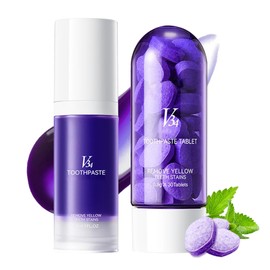 Purple Toothpaste and 30PCS Toothpaste Tablets Kit,Deep Cleaning Purple Colour Corrector,Chewable Purple Toothpaste Tablets for Sensitive Teeth,Travel Size Tooth Care Products Kit for All People