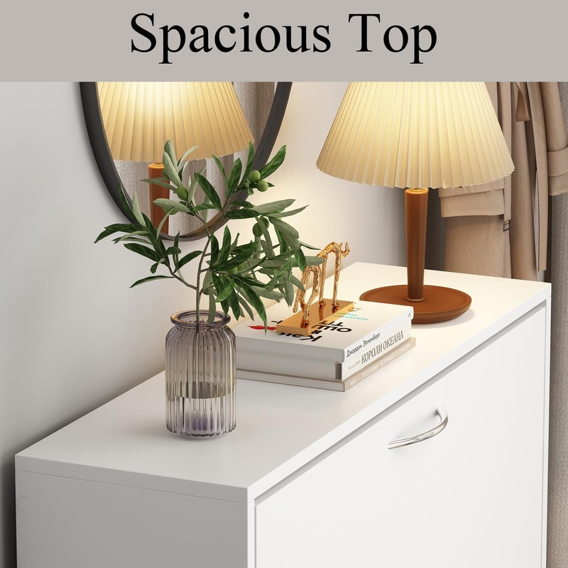 WOODTIME Shoe Storage Cabinet with 3 Flip Drawers, Hidden Narrow