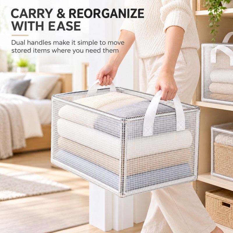 Transparent PVC Storage Box for Clothing – Foldable Steel-Frame Organizer