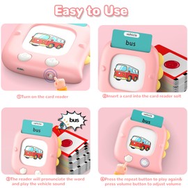 Kidzdo Toddler Talking Flash Cards with 560 Sight Word, Christmas Birthday Gifts for Ages 2-6 Girls, Autism Sensory Toys, Montessori Speech Therapy Learning Toys for 2 3 4 5 6 Year Old Kids, Pink