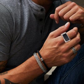 Joliernelle Black Onyx Ring for Men Stainless Steel Round/Square Small Thumb Band Jewelry, Non-precious metal, No Gemstone