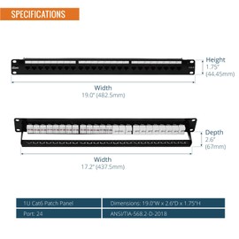 Tecmojo Patch Panel 24 Port, Keystone Patch Panel for Cat 6 /Cat 5e/Cat 5, 1U Cat6 Patch Panel fit 19in AV/Audio Rack&Cabinet, Rack Mount Network Patch Panel with Cable Management,Unshielded
