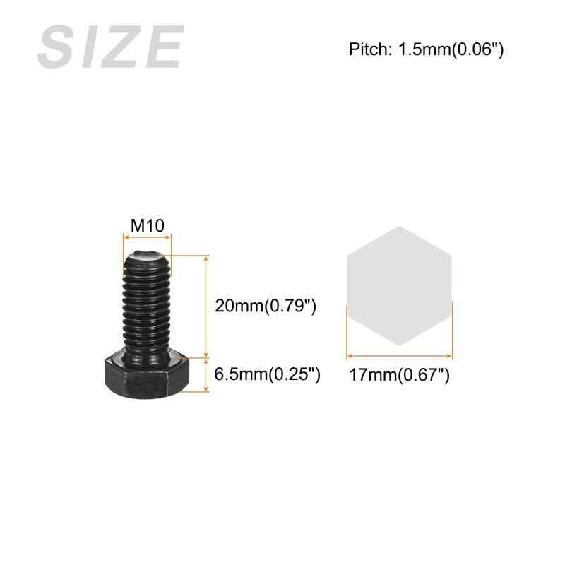 METALLIXITY Hex Bolts (M10-1.5x20mm) 10Pcs, 12.9 Grade Carbon Steel Fully