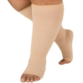 Mojo Compression Socks for Women and Men 20-30mmHg - Plus Size Open Toe Compression Knee High for Circulation during Pregnancy, Sports, Athletic - Beige, 3X-Large - AB211PS-BE6