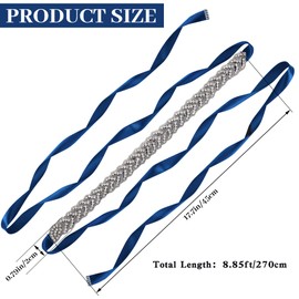 Haakong Bridal Rhinestone Wedding Waist Belt for Women Sparkly Belt Wedding Satin Sash for Special Occasion (Blue)