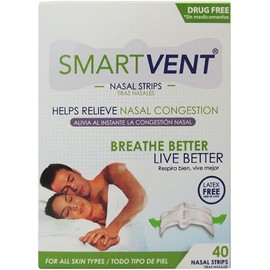 SMART VENT Tiras Nasales 40 Unidades – Alivio Instantáneo de Congestión, Sin Medicamentos, Libre de Látex, con 2 Estuches