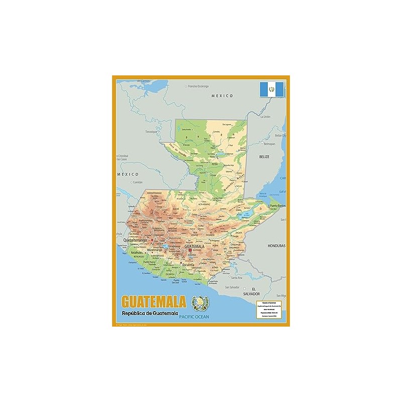 Guatemala Physical Map - 23.3 x 16.5 Inches - Paper