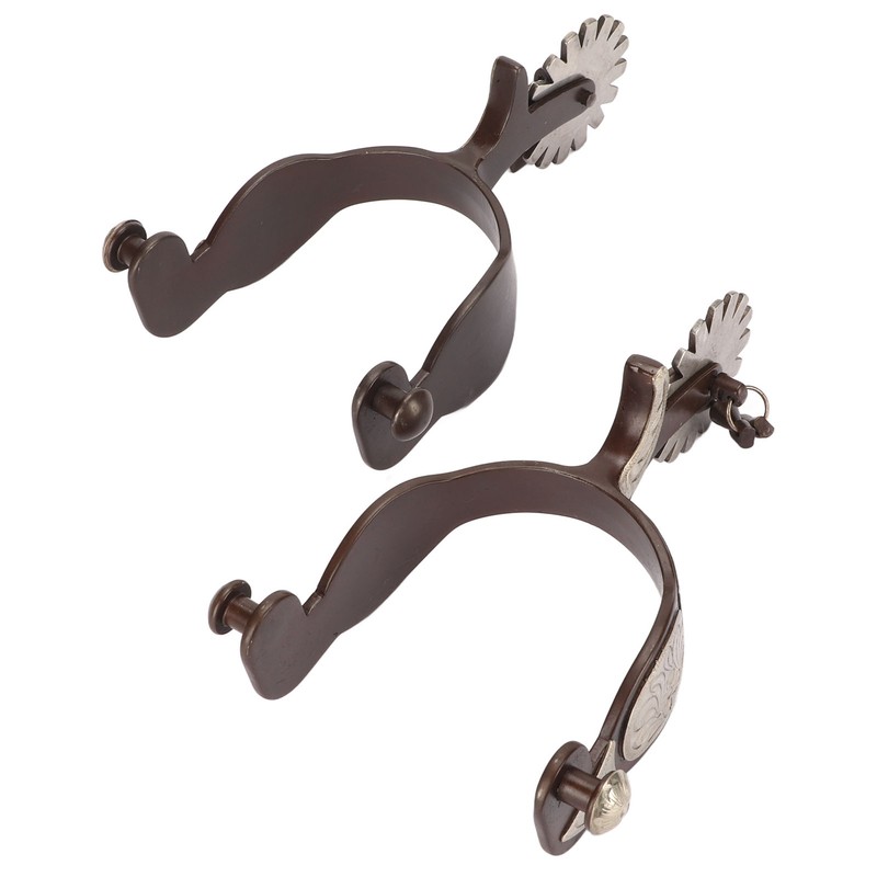 1 Pair Western Cowboy Spurs Carbon Steel Retro Floral Carving