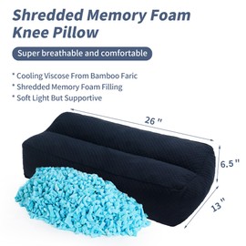 HOMBYS Shredded Memory Foam Knee Pillow for Side Sleepers, 6.5" Height Pillow Between Legs for Aligns Spine & Relieves Pressure Hip & Leg Elevation, Supportive Pillow for Pregnancy, Sciatica, Navy