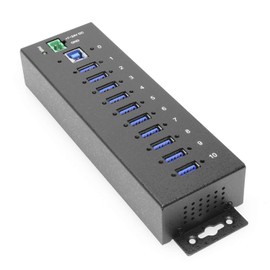 Coolgear 10 Port USB Hub - 5Gbps Speed, Surge Protection, DIN Rail Mounting, Industrial Grade for Tech Labs, Warehouses, Automation, Schools & More