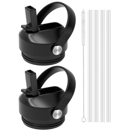 Bluwing Straw Lid for Yeti Rambler Water Bottle 18 26 36 64 oz, Replacement Lids with Straw for YETI Rambler Bottle, BPA Free（Black-2 Pack）