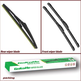 GoKoHe Original Equipment Replacement Front and Rear Windshield Wiper Blades For Jeep Wrangler 2007-2017 Front Windscreen Wiper and Rear Wiper Blade