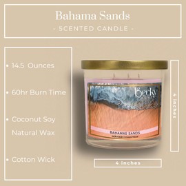 Bahamas Sands Scented 3-wick Candle in Glass Jar | Candles for Home | 14.5oz Rustic Home Decor Novelty Candle | 60 Hour Burn Time Candle