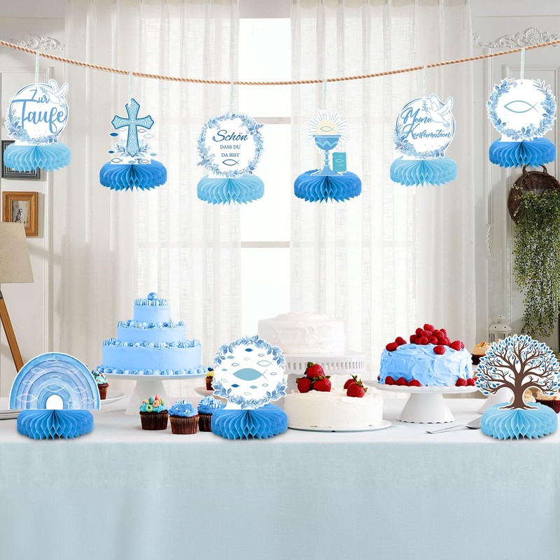 Honeycomb Centrepiece Table Decoration Confirmation Christening Decoration Boy Girl Blue