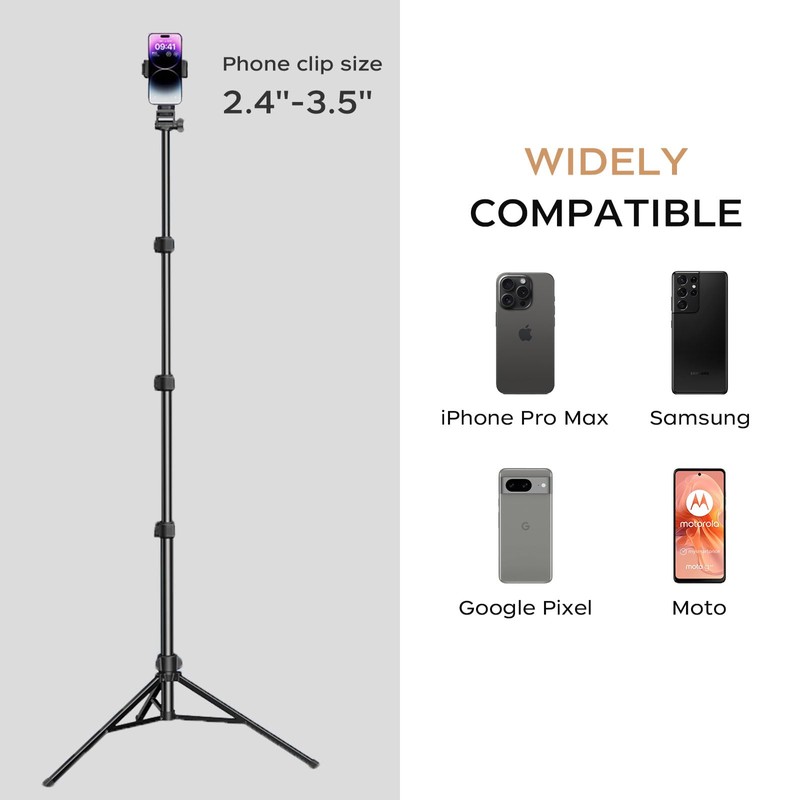 Adjustable Phone Tripod Stand, Extendable Height with Stable Base, Black