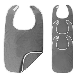 4 Pack Adult Bibs - Soft Polyester Terry Bibs, Adjustable Washable Drool Bibs for Adults Reusable Towel Bibs for Women Men Elderly Senior (Grey)