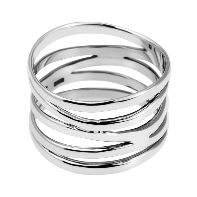 HAIXIAN Classic Silver Plain Multi Cross Lines Wide Band Ring,Silver