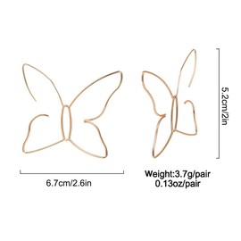 Large Bohemian Hollow Line Butterfly Earrings Gold Silver Drop Dangle Beach Earrings Simple Stylish Dainty Pendant Silver Hoop Earrings for Women (Gold)