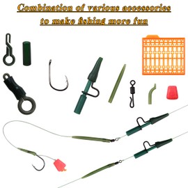 JSHANMEI ® Carp Fishing Tackle Kit with Swivels/Hooks/Sleeves/Rubbers Tubes/Lead Clips/Beads/Hair Rigs/Hair Extender Stoppers Set (225pcs/box)