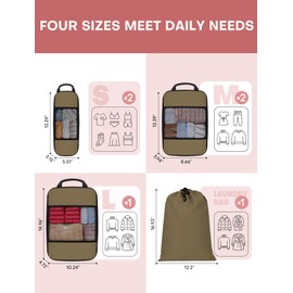 SDGFUI 6 PCS Set Compression Packing Cubes for Travel, Lightweight Travel Packing Organizer Bags Travel Essentials for Carry On, Suitcase, Travel Bags, Home Closet - Brown