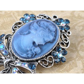 Alilang Beautiful Blue Sapphire AB Crystal Rhinestone Cameo Maiden Ribbon Bow Pin Brooch
