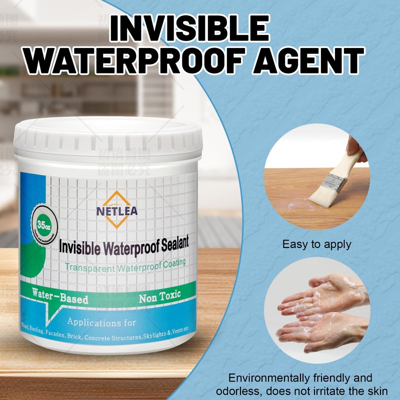 NetLea Invisible Waterproof Agent,Transparent Waterproof Coating,Polyurethane Coating for Roofs, Walls,