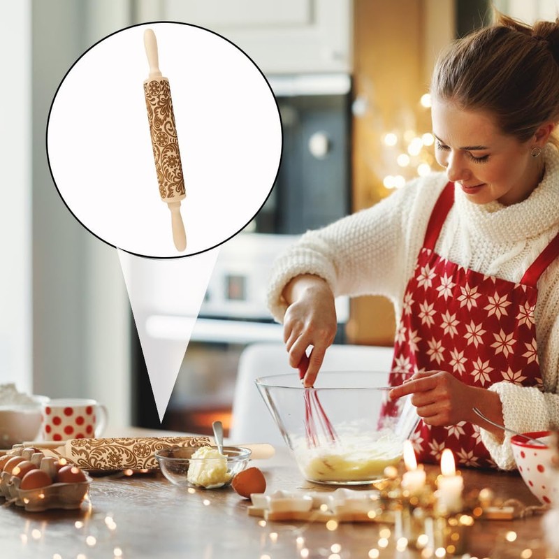Homefantasy Rolling Pin with Pattern, Embossing Rolling Pin Made of