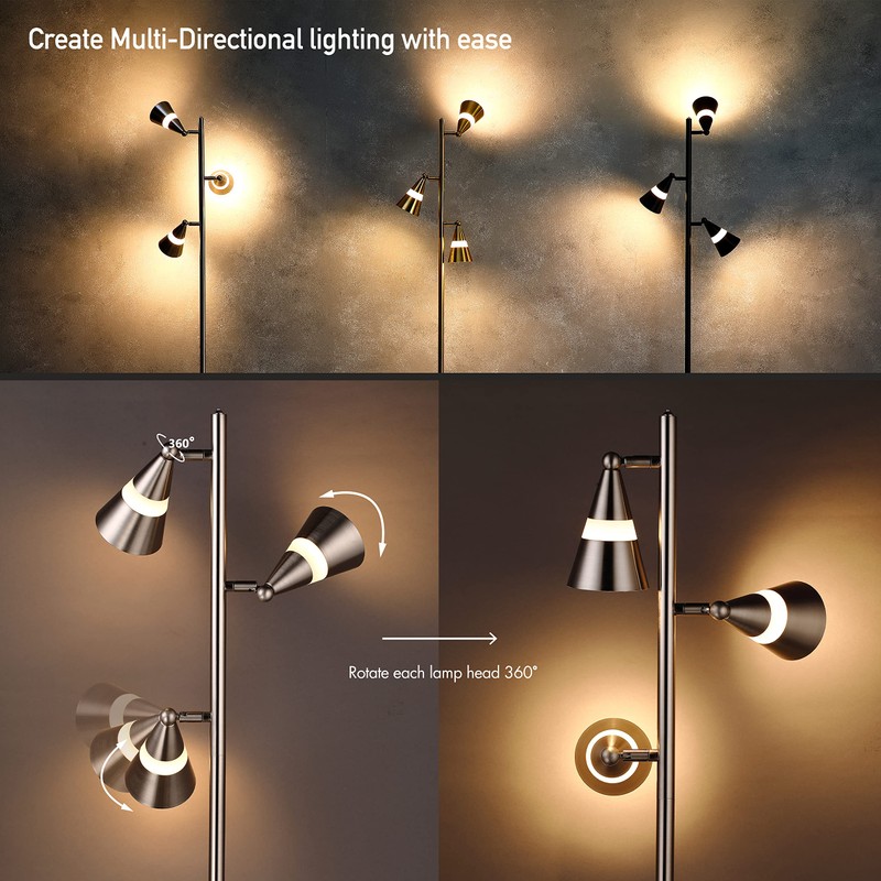 O’Bright Ash - 3-Light LED Tree Floor Lamp, Dimmable 3-Head