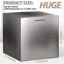LMSNE Biggest Piggy Bank for Adults/Kids, Must Break to Open Stainless Stee Piggy Bank, Unopenable Metal Money Saving Box (Silver, 12 Inches)