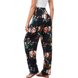 QIANXIZHAN Women's Harem Pants, High Waist Yoga Boho Trousers with Pockets Rose Black 2XL