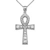 Cubic Zirconia Sterling Silver Ankh Cross Pendant Necklace, 18"