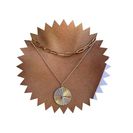 Inilbran Boho Layered Disc Pendant Necklace Vintage Textured Coin Choker Necklace Gold Disc Paperclip Chain Necklace Adjustable Hammered Circle Coin Necklace Jewelry for Women