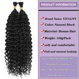 Human Braiding Hair Water Wave Bulk Human Hair For Braiding No Weft Wet And Wavy Boho Knotless Braids Bulk Curly Bundles for Micro Braiding 2 Bundles Human Hair Per Pack 100g(24inch, Natural Black)