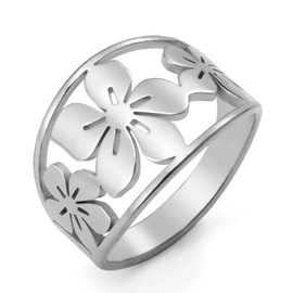 TEAMER Bohemian Hollow Flower Ring Stainless Steel Rhinestone Flower Ring Wedding Band Ring Exquisite Jewelry for Women, Stainless Steel, Rhinestone