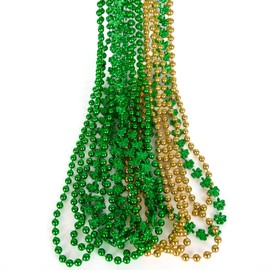 ArtCreativity St Patrick’s Day Beads Necklaces - Set of 12 - St Patricks Day Accessories - Shamrock Green Day Beaded Necklace for Mardi Gras Decor, Irish Throw Costume Party - Green Party Favors