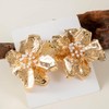 Statement Pearl Large Metal Flower Gold Earrings for Women, Unique