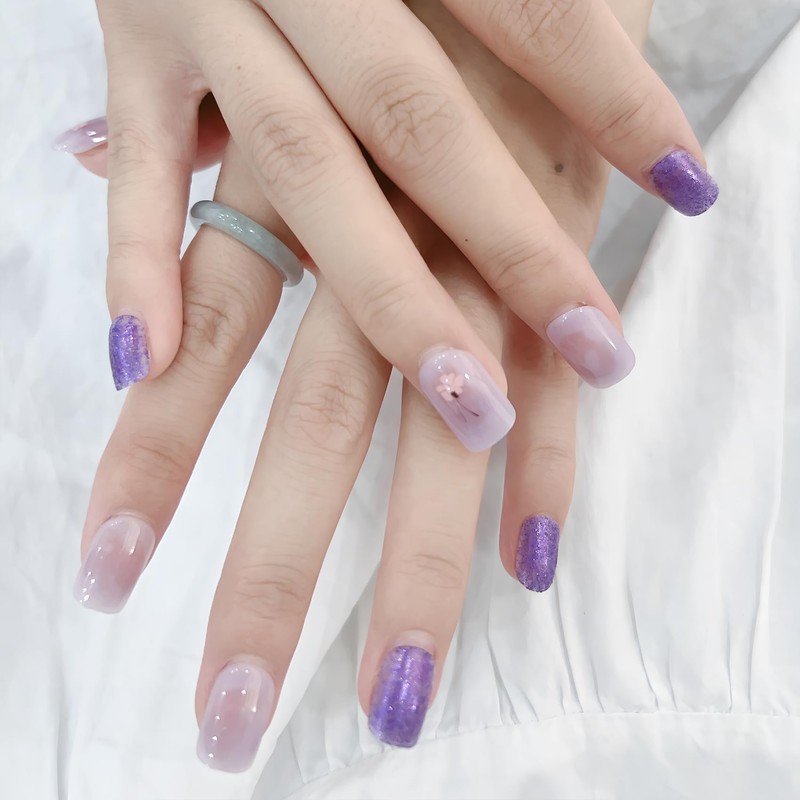 [ALLEVG]ネイルチップ 24枚入 パープル 春夏 花 人気 和風 かわいい シンプル おしゃれ