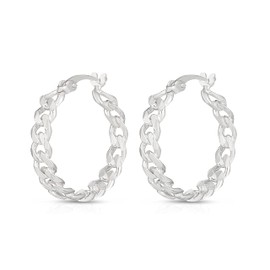 Savlano 925 Sterling Silver Curb Chain Hoop Earrings-18K Gold Plated Link Huggie Earrings for Women Made in Italy Comes with Gift Box (W)