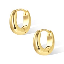 ASH'S CHOICE Silver 925 Creole Earrings Small Women's Earrings 14 Carat Gold-Plated Silver 925 Earrings Oval Hoop Earrings Chunky Thick Lightweight Wide Earrings Cartilage Hoop Huggie Small Hoop