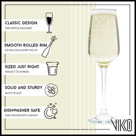 Vikko Champagne Glasses, 7.75 Ounce Toasting Champagne Glass, Crystal Clear Champagne Glasses, Set of 2 Elegant Sparkling Wine Glasses